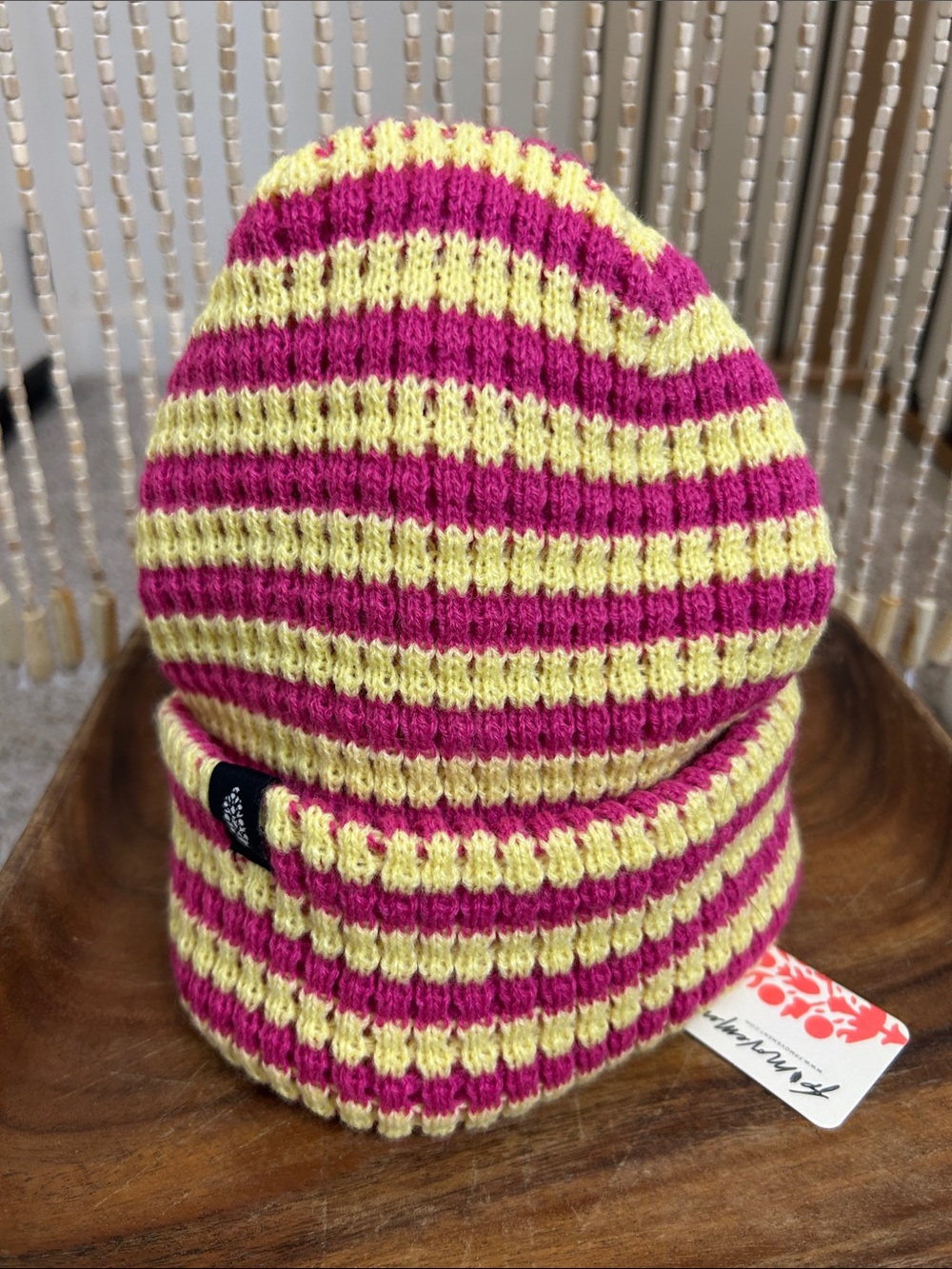 FP Movement by Free People pink lemonade Striped Knit Beanie - Pink & Yellow
